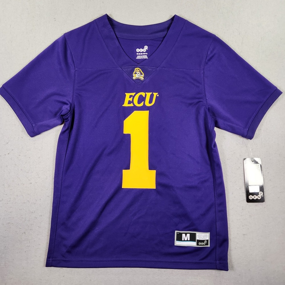 GEN2 East Carolina Pirates #1 Football Jersey Purple Kids Youth Medium 10/12 NWT